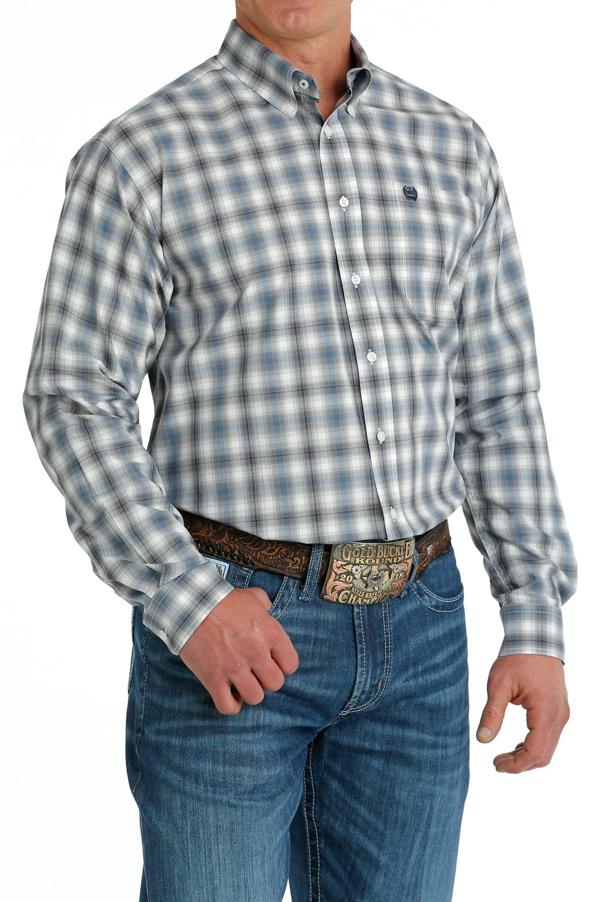 CINCH Men's White Plaid L/S Button-Down Western Shirt