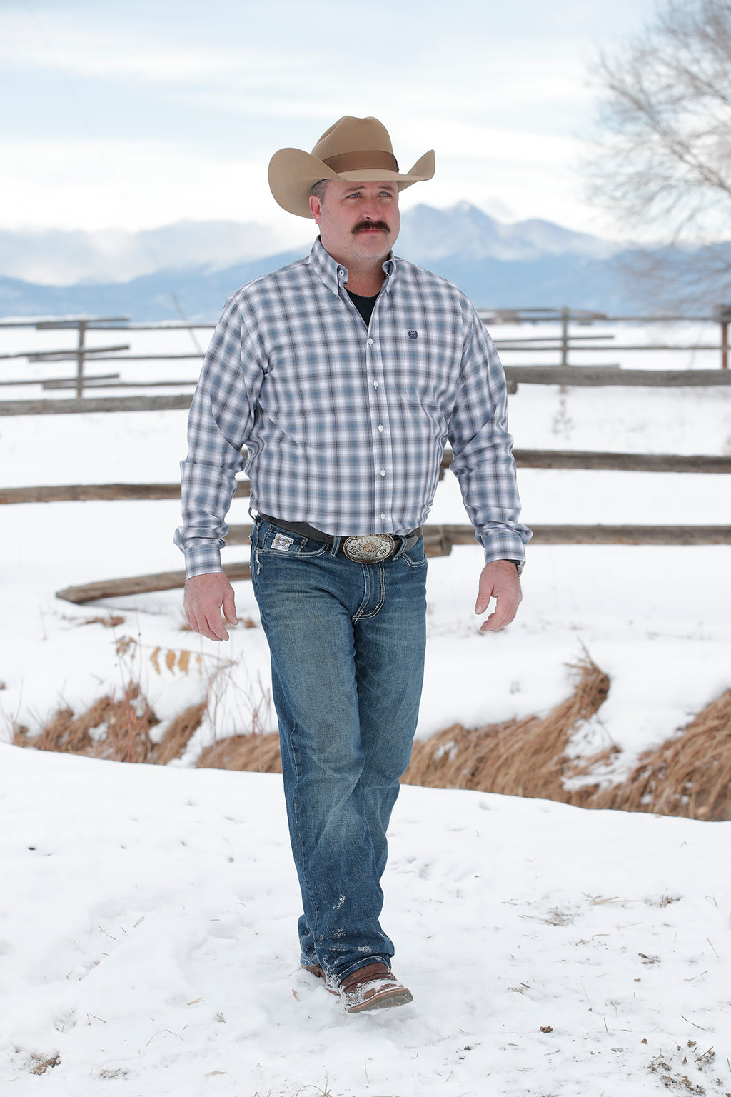 CINCH Men's White Plaid L/S Button-Down Western Shirt