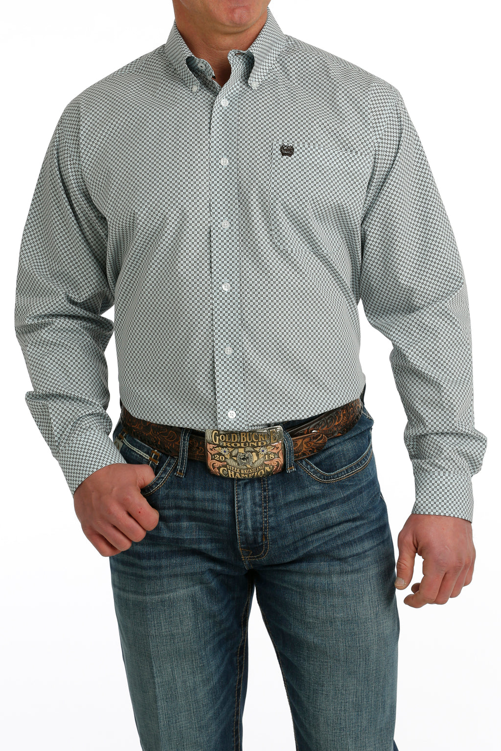 CINCH Men's Light Blue Button-Down Western Shirt