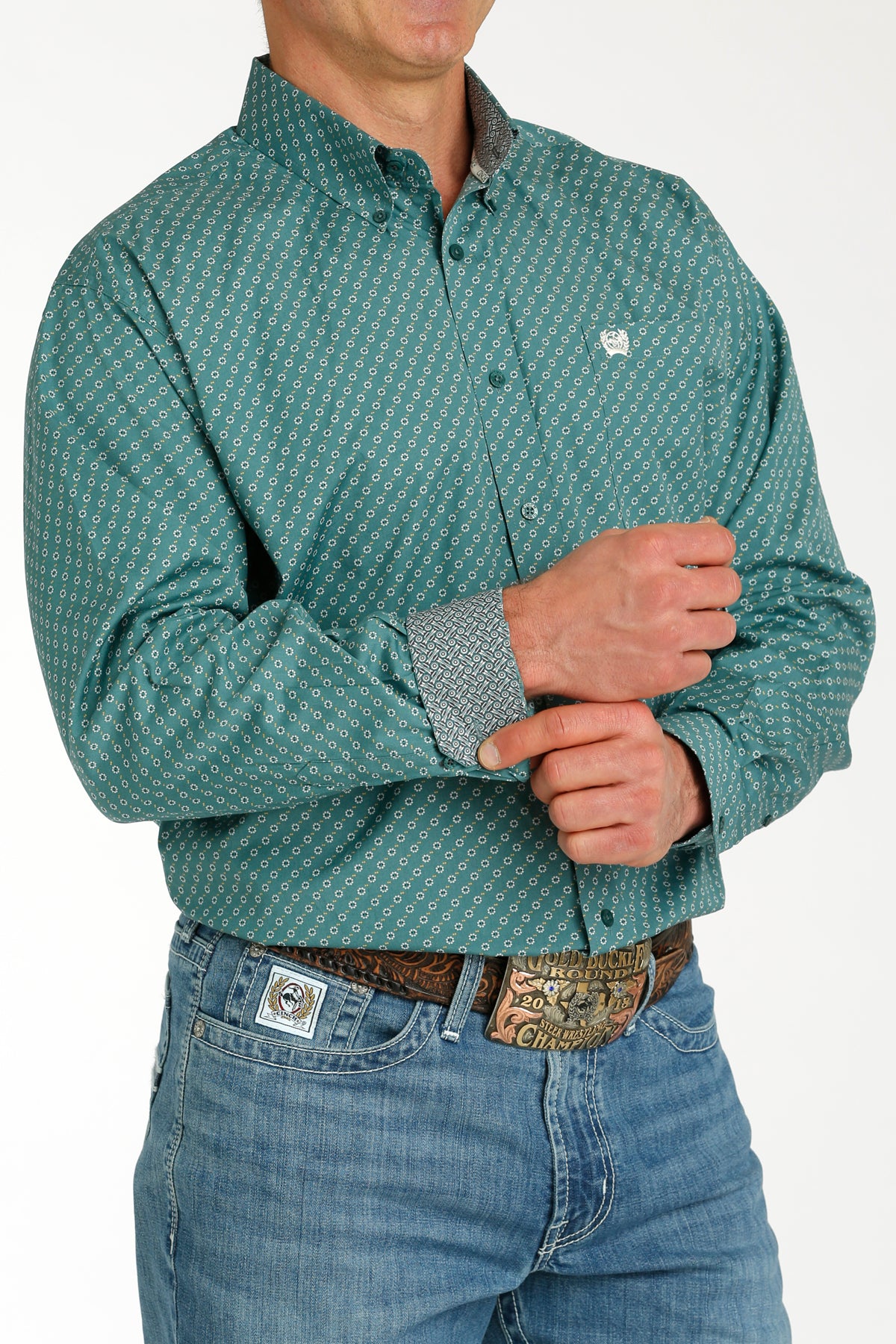 CINCH Men's Green Button-Down Western Shirt