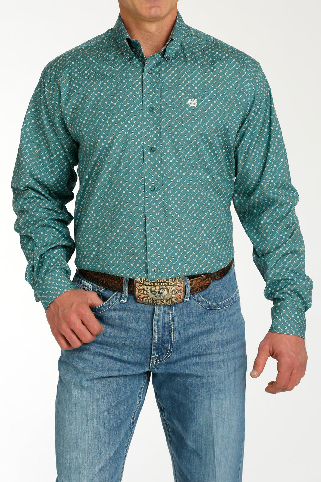 CINCH Men's Green Button-Down Western Shirt