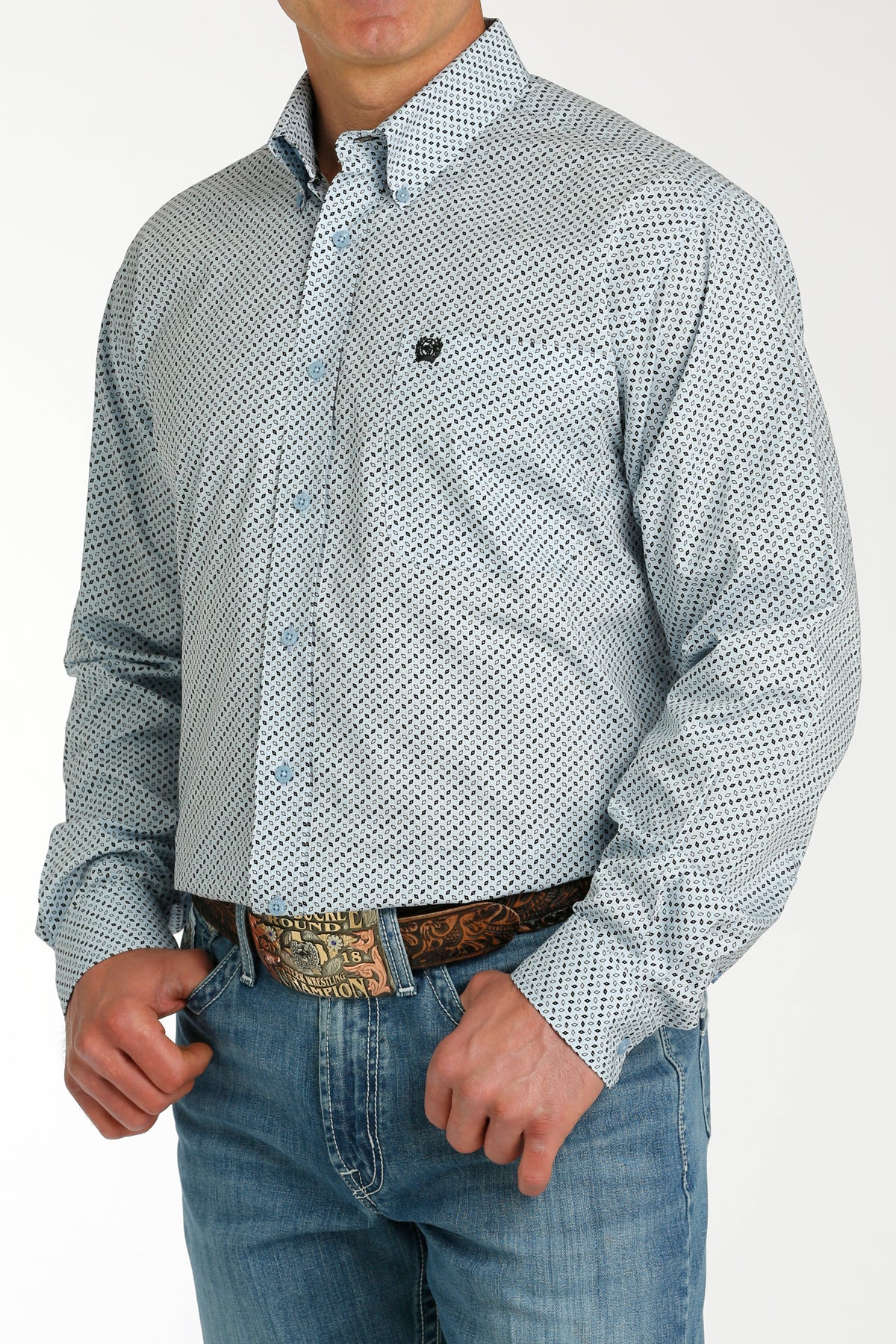 CINCH Men's Light Blue Button-Down Western Shirt