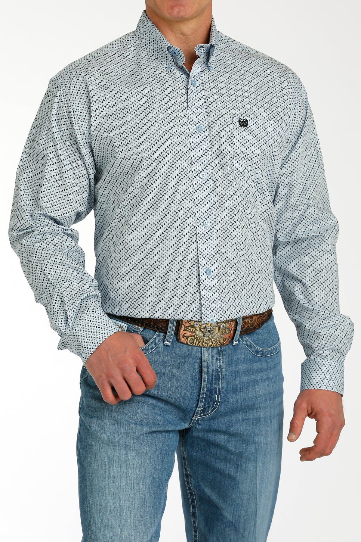 CINCH Men's Light Blue Button-Down Western Shirt