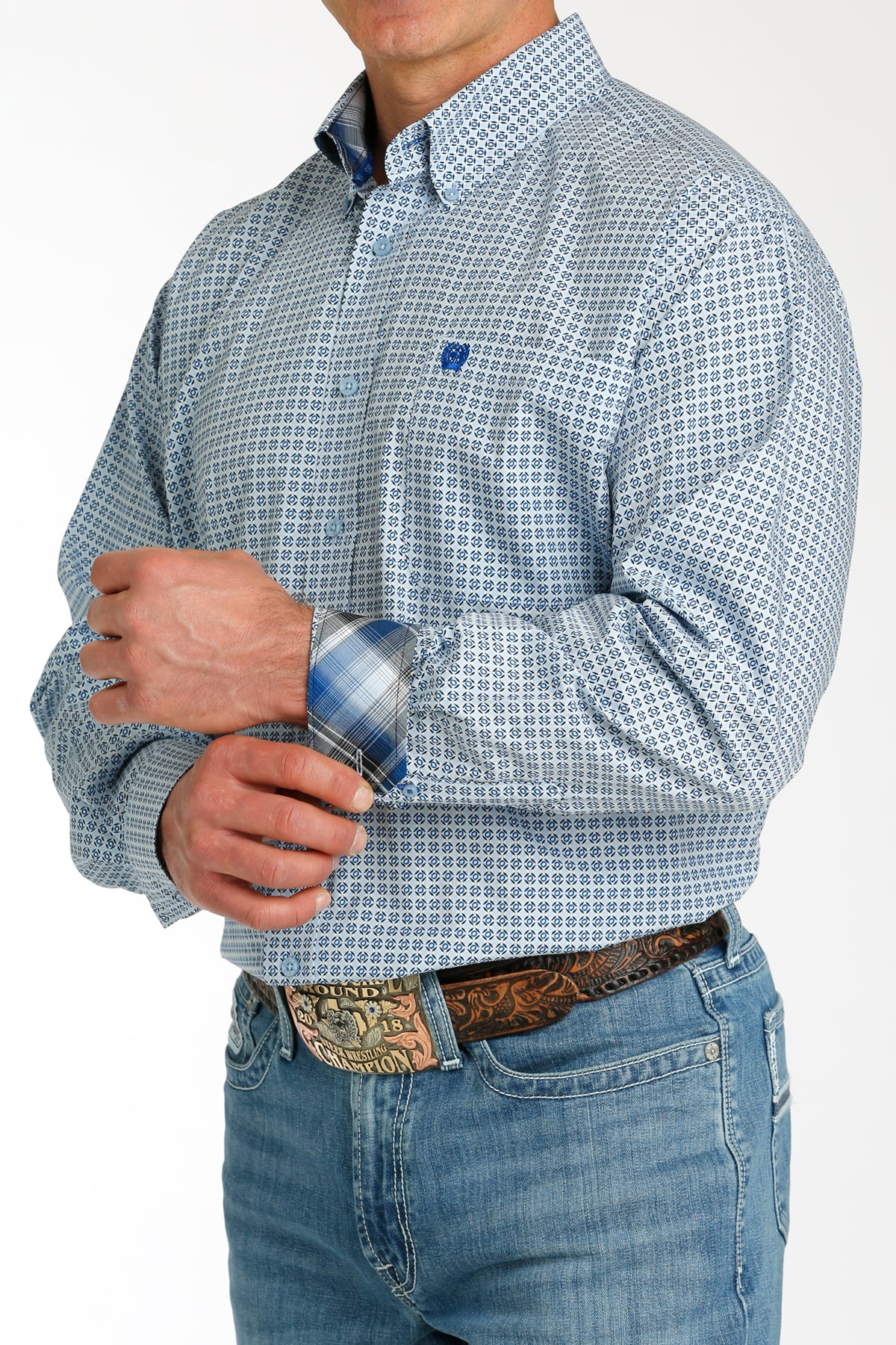 CINCH Men's Light Blue Button-Down Western Shirt