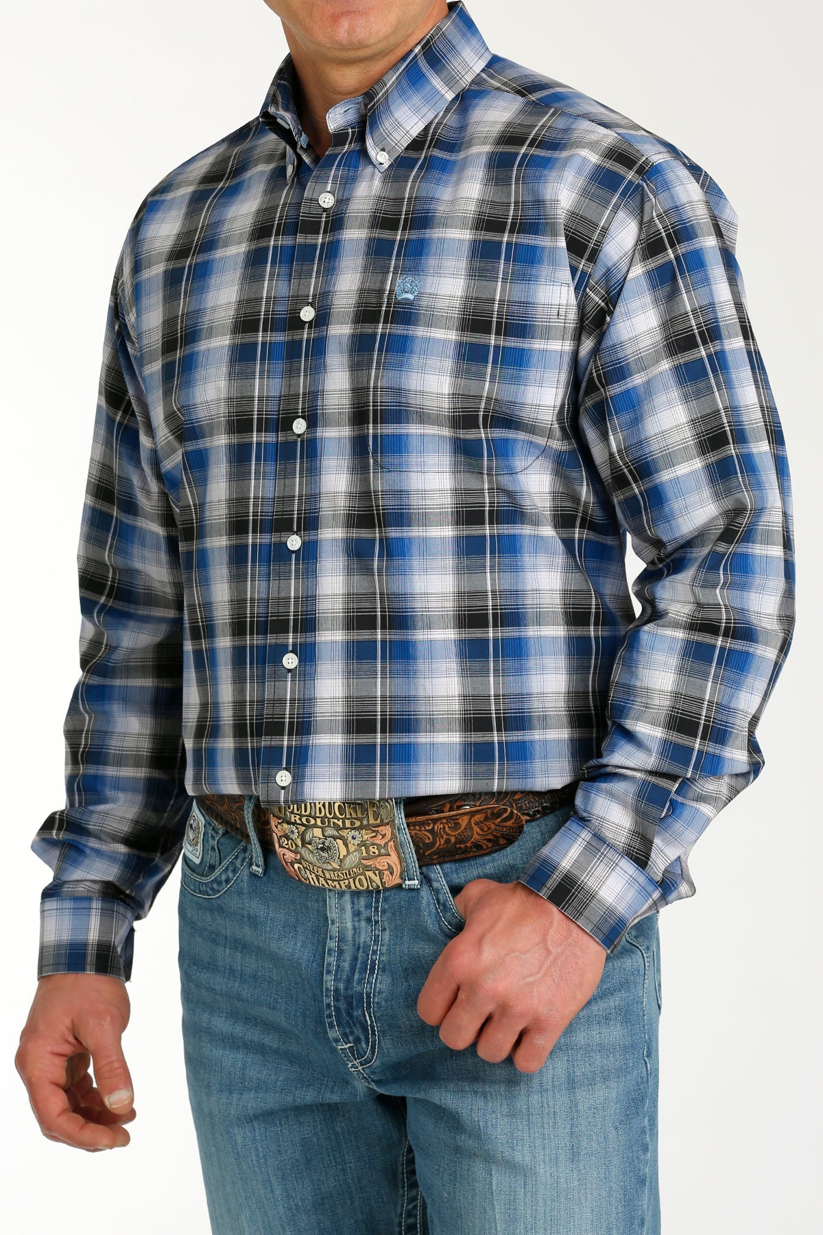 CINCH Men's Blue Plaid Button-Down Western Shirt