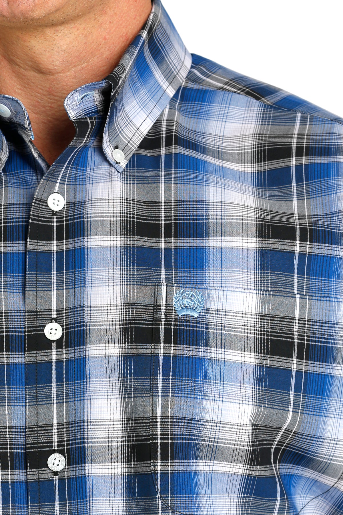 CINCH Men's Blue Plaid Button-Down Western Shirt