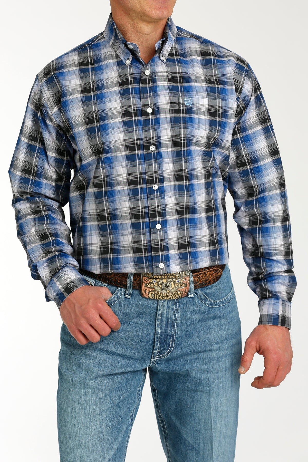 CINCH Men's Blue Plaid Button-Down Western Shirt