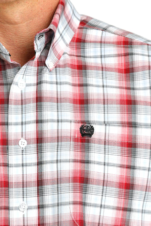 CINCH Men's Red and White Plaid Button-Down Western Shirt