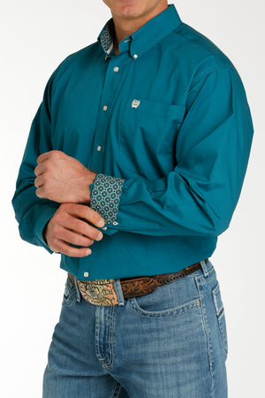 CINCH Men's Teal Solid Button-Down Western Shirt