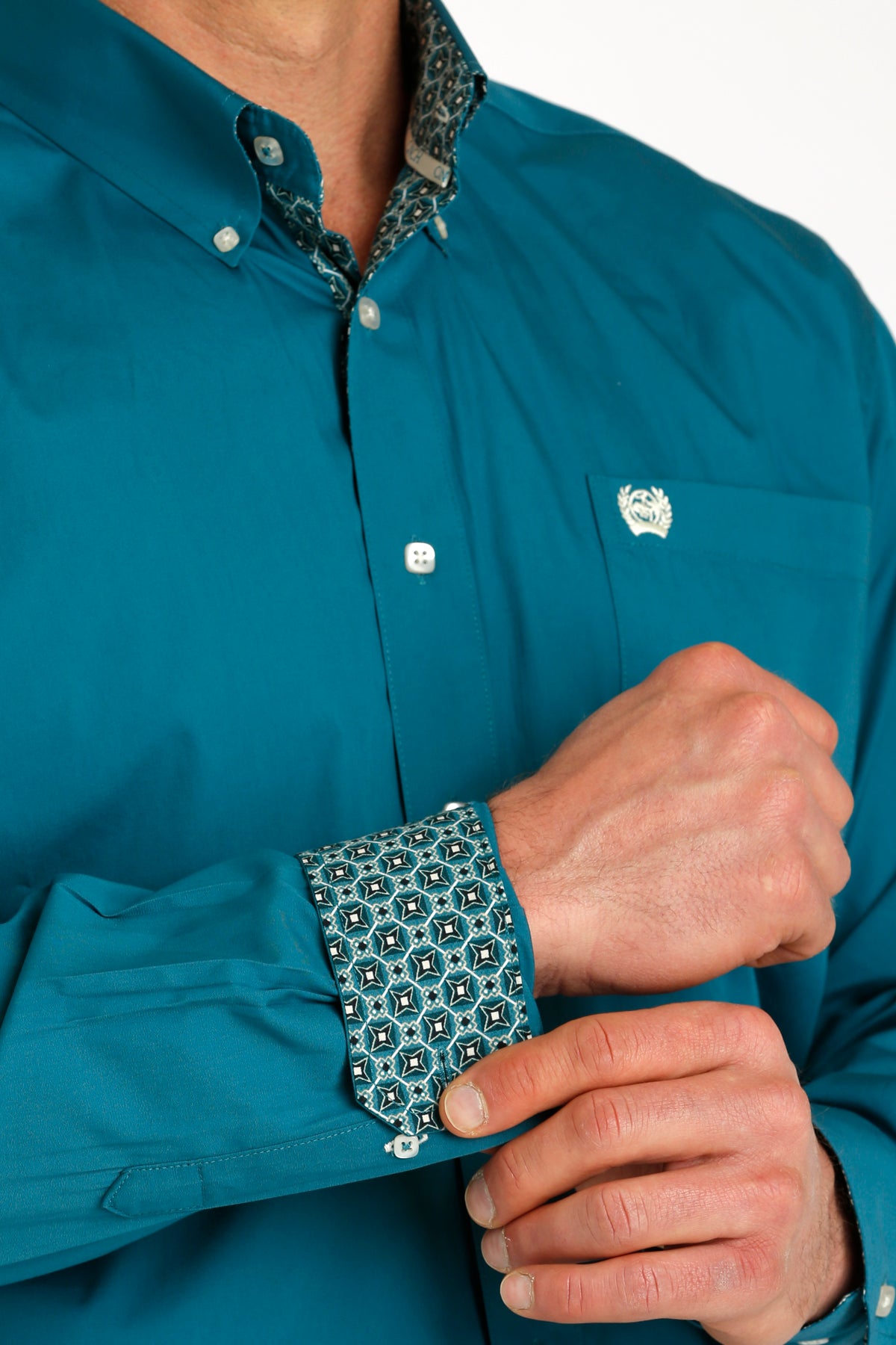 CINCH Men's Teal Solid Button-Down Western Shirt