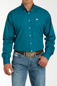 CINCH Men's Teal Solid Button-Down Western Shirt