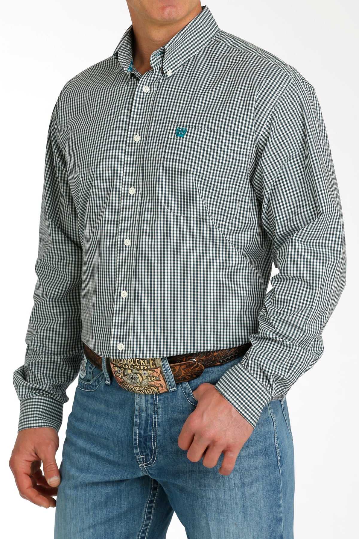 CINCH Men's Green Plaid Button-Down Western Shirt