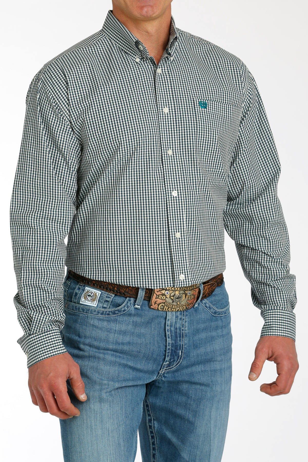 CINCH Men's Green Plaid Button-Down Western Shirt