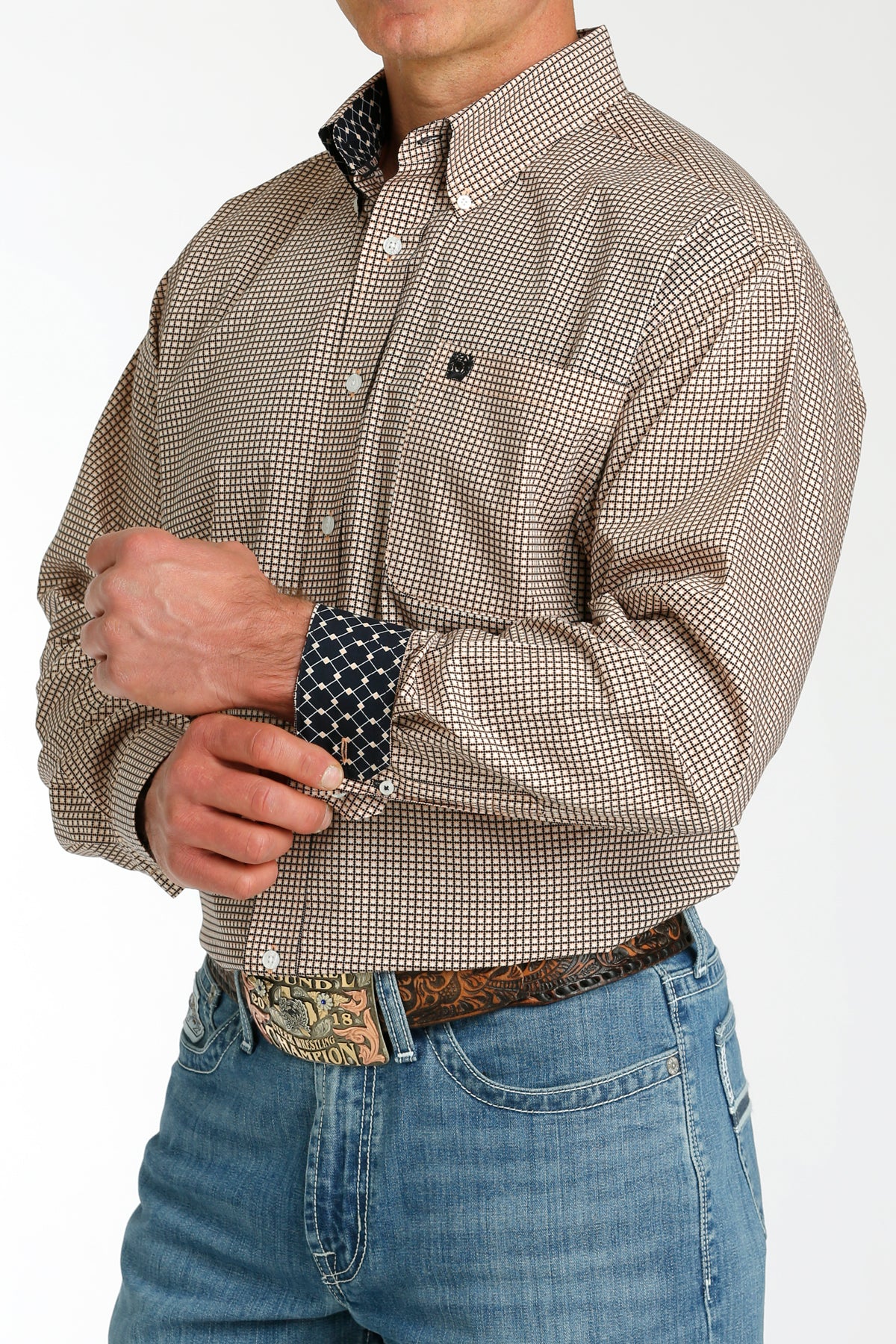 CINCH Men's Coral and Black Button-Down Western Shirt