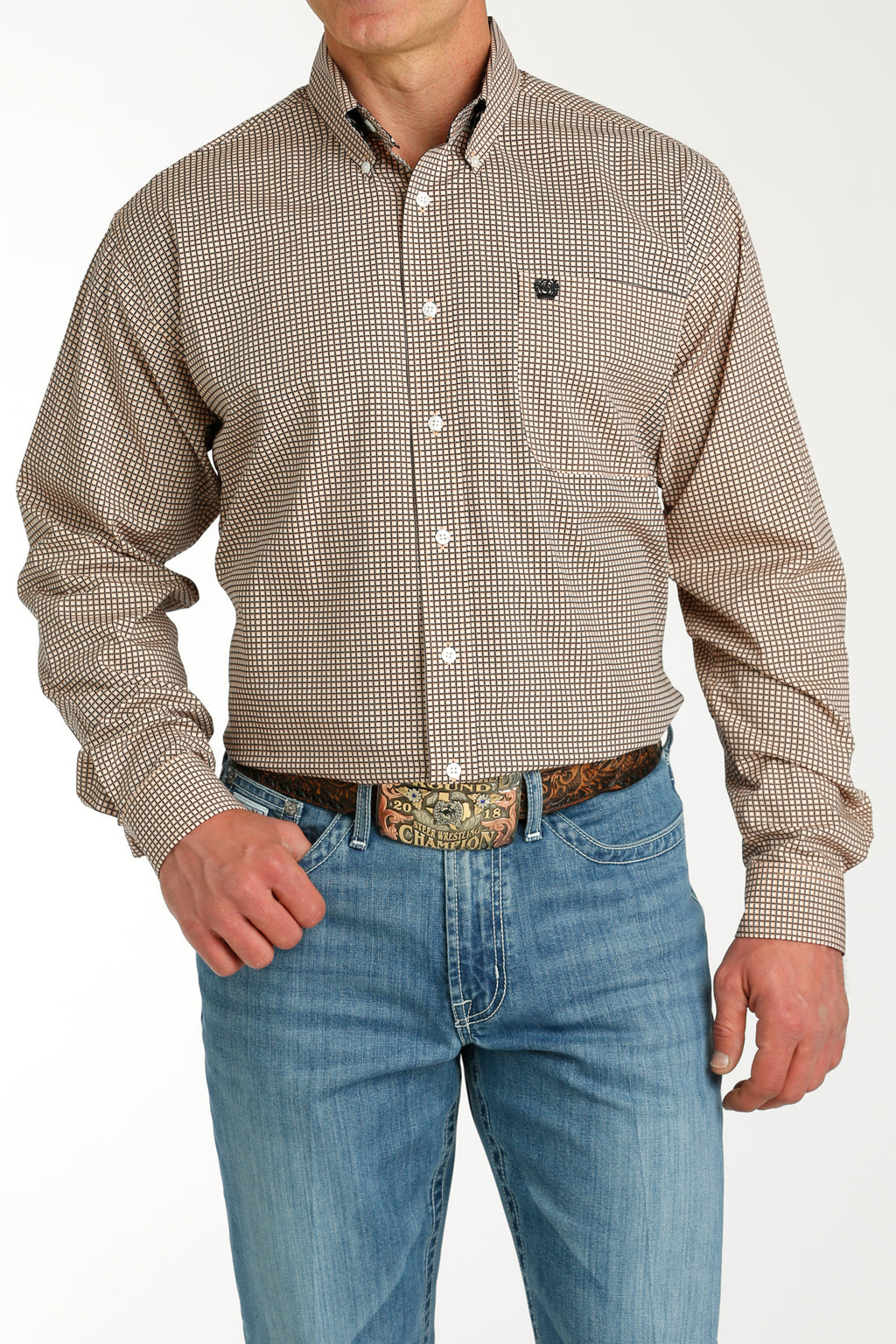 CINCH Men's Coral and Black Button-Down Western Shirt