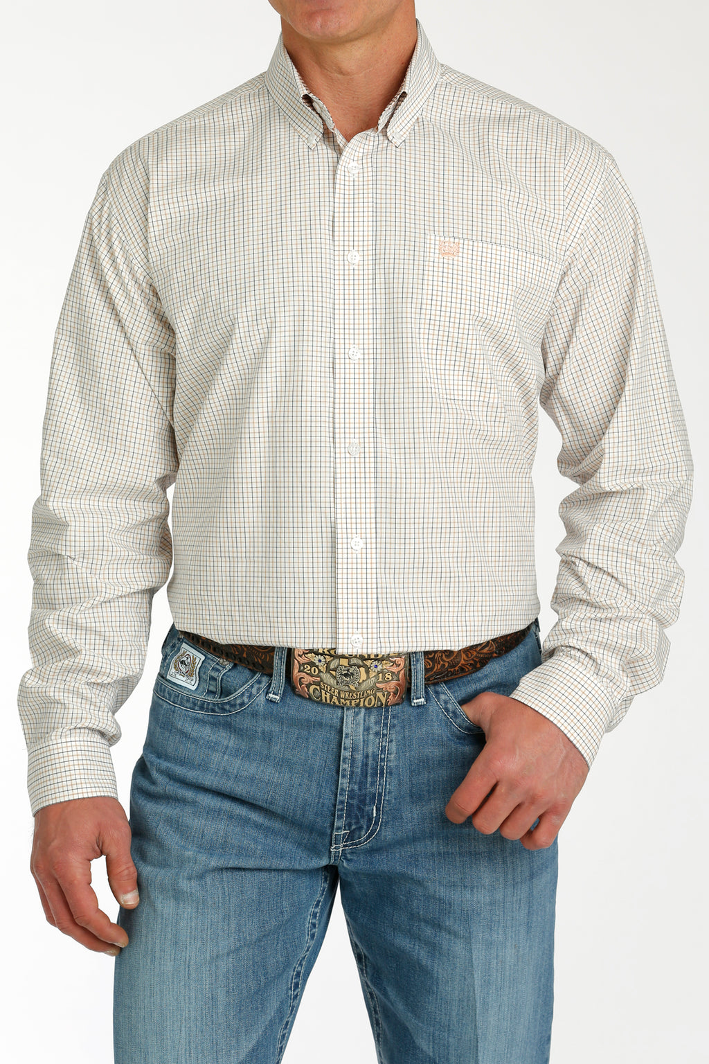 CINCH Men's Plaid Pinstripe Button-Down Western Shirt