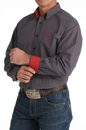 CINCH Men's Navy/Red Plaid Button-Down Western Shirt