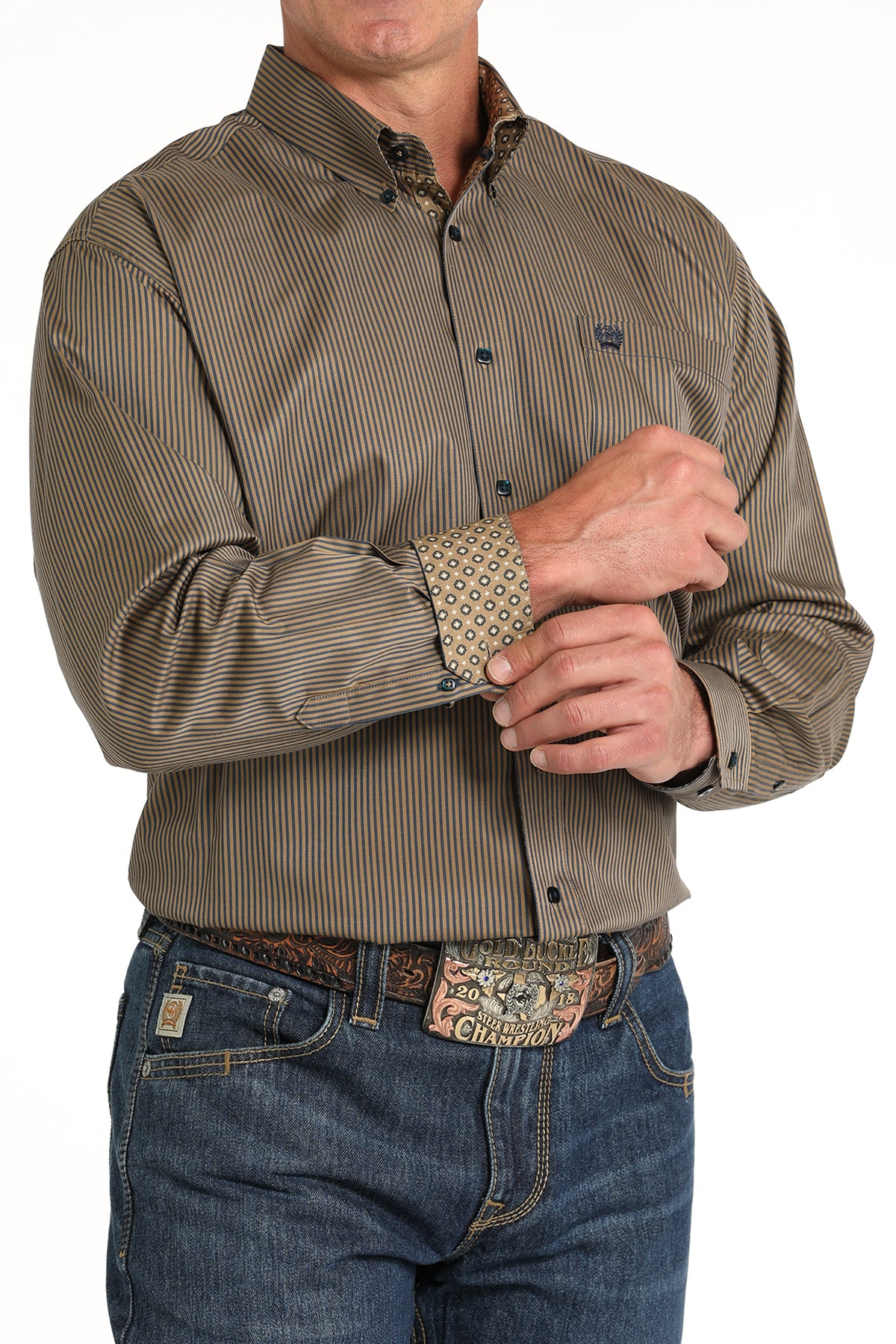 CINCH Men's Brown Stripe Tencel Button-Down Western Shirt