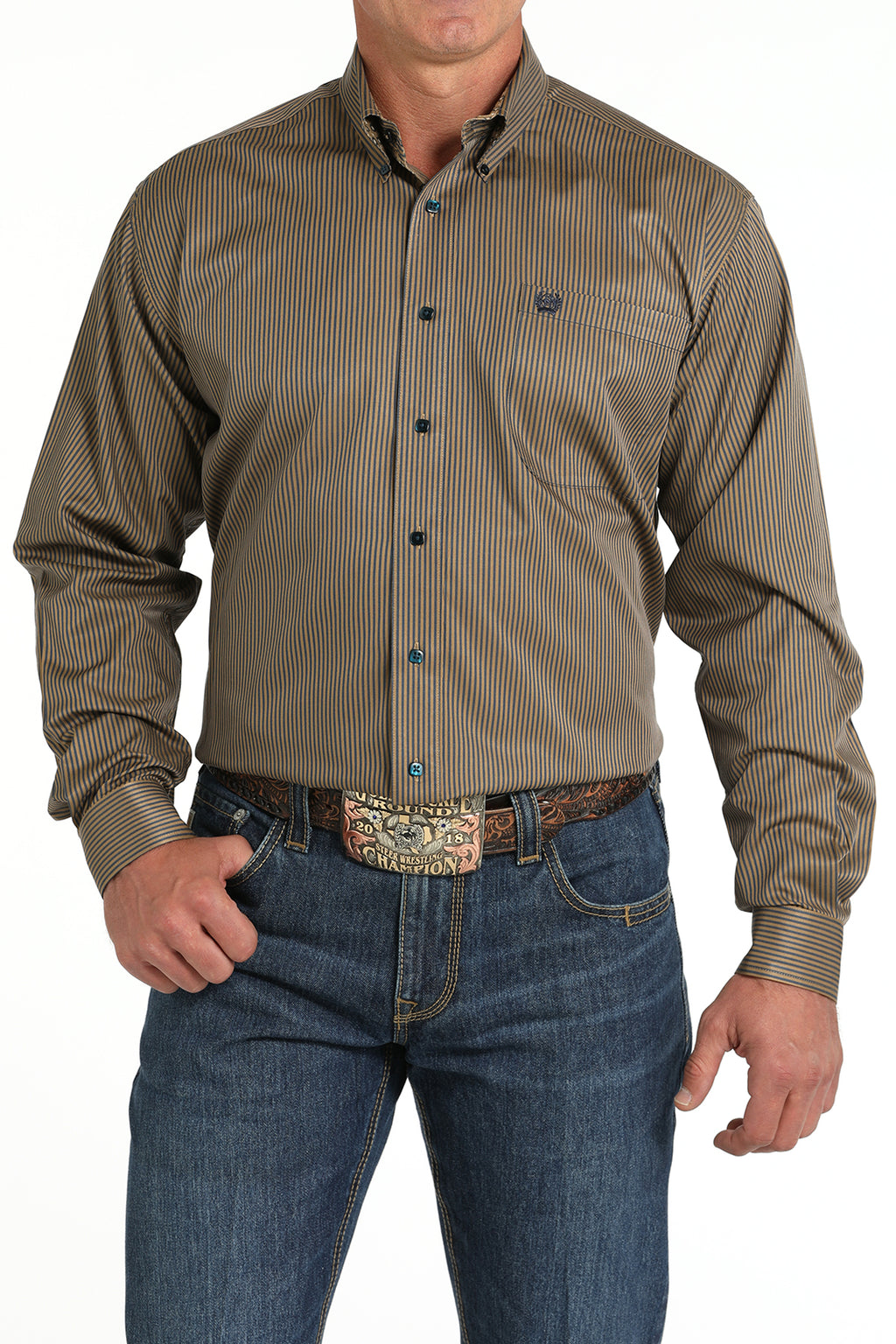 CINCH Men's Brown Stripe Tencel Button-Down Western Shirt