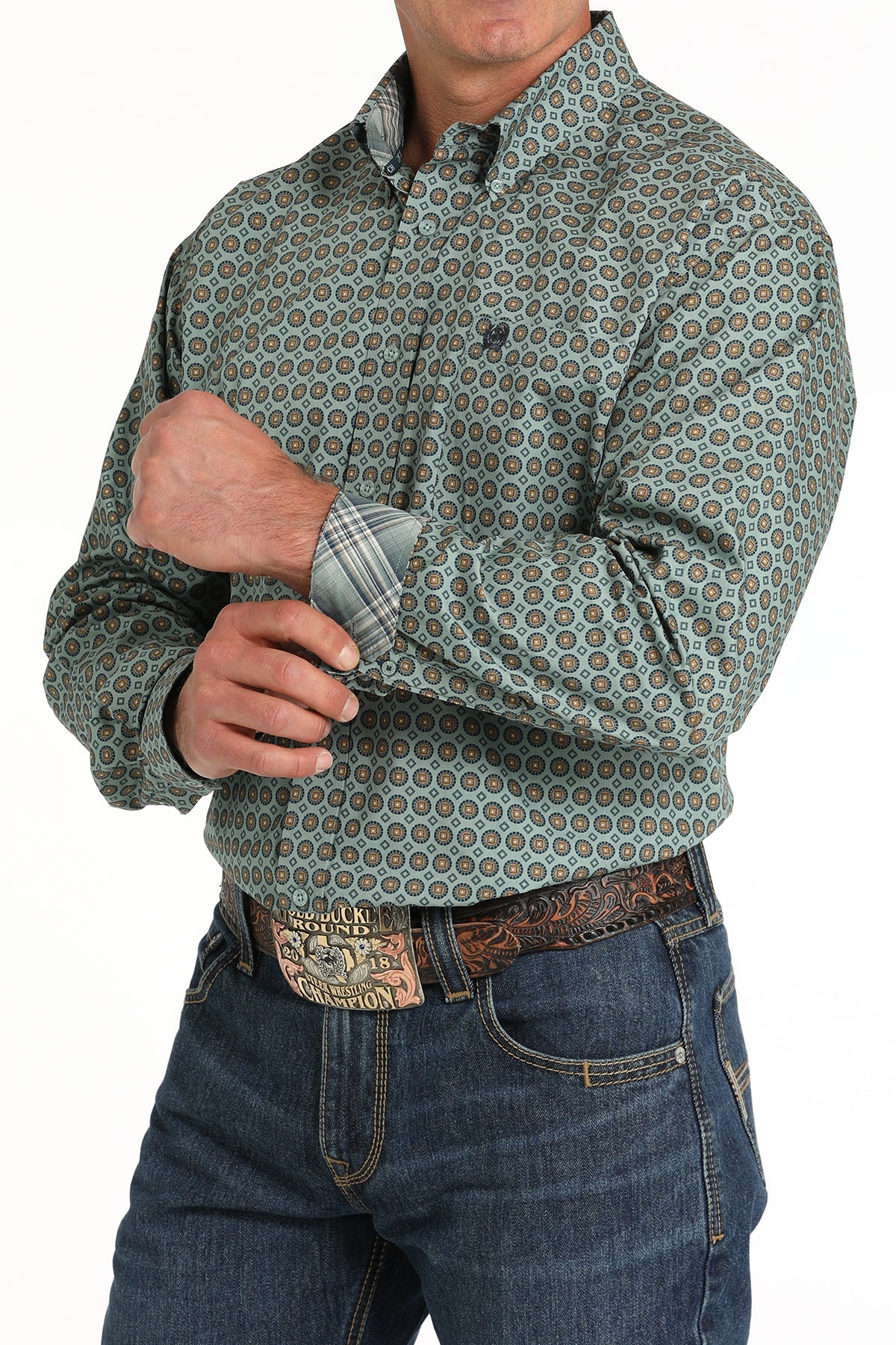 CINCH Men's Green Button-Down Western Shirt