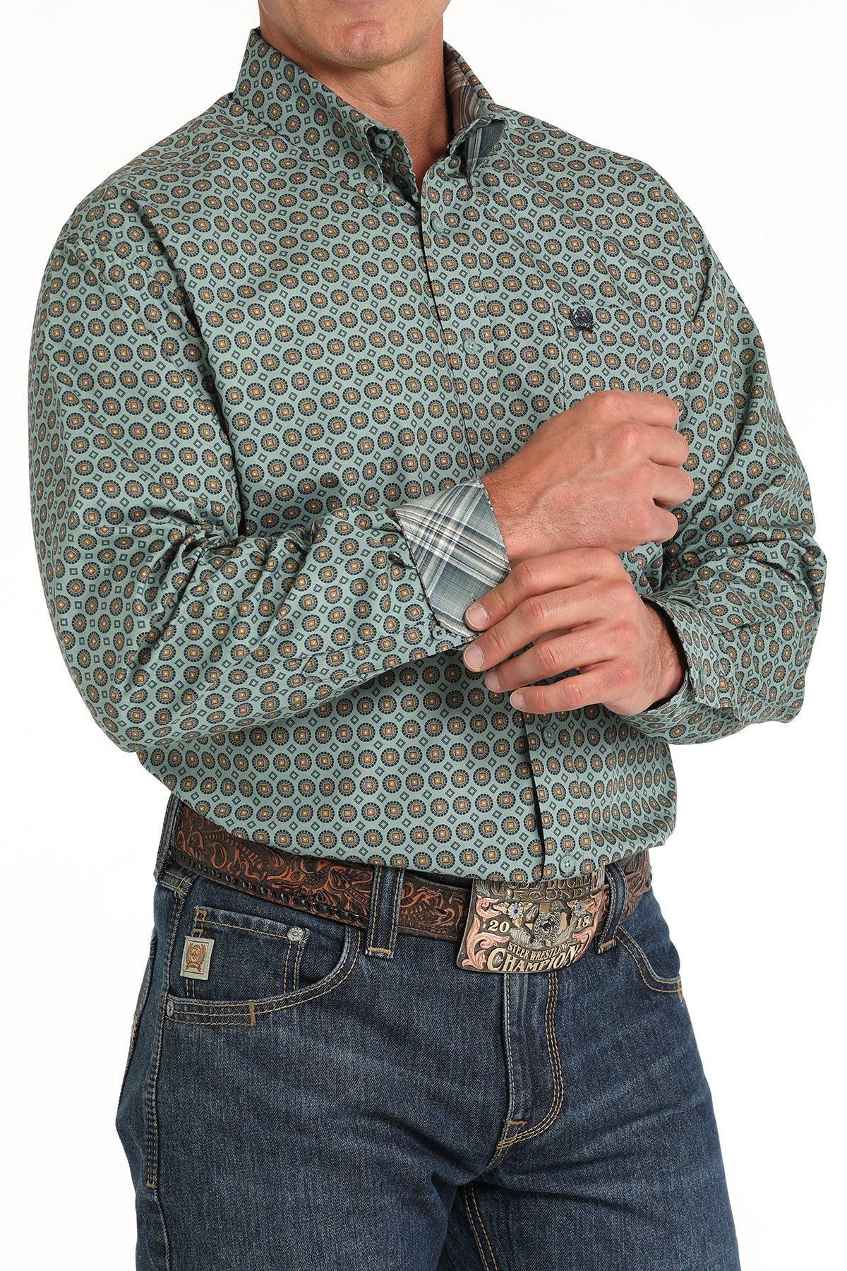 CINCH Men's Green Button-Down Western Shirt