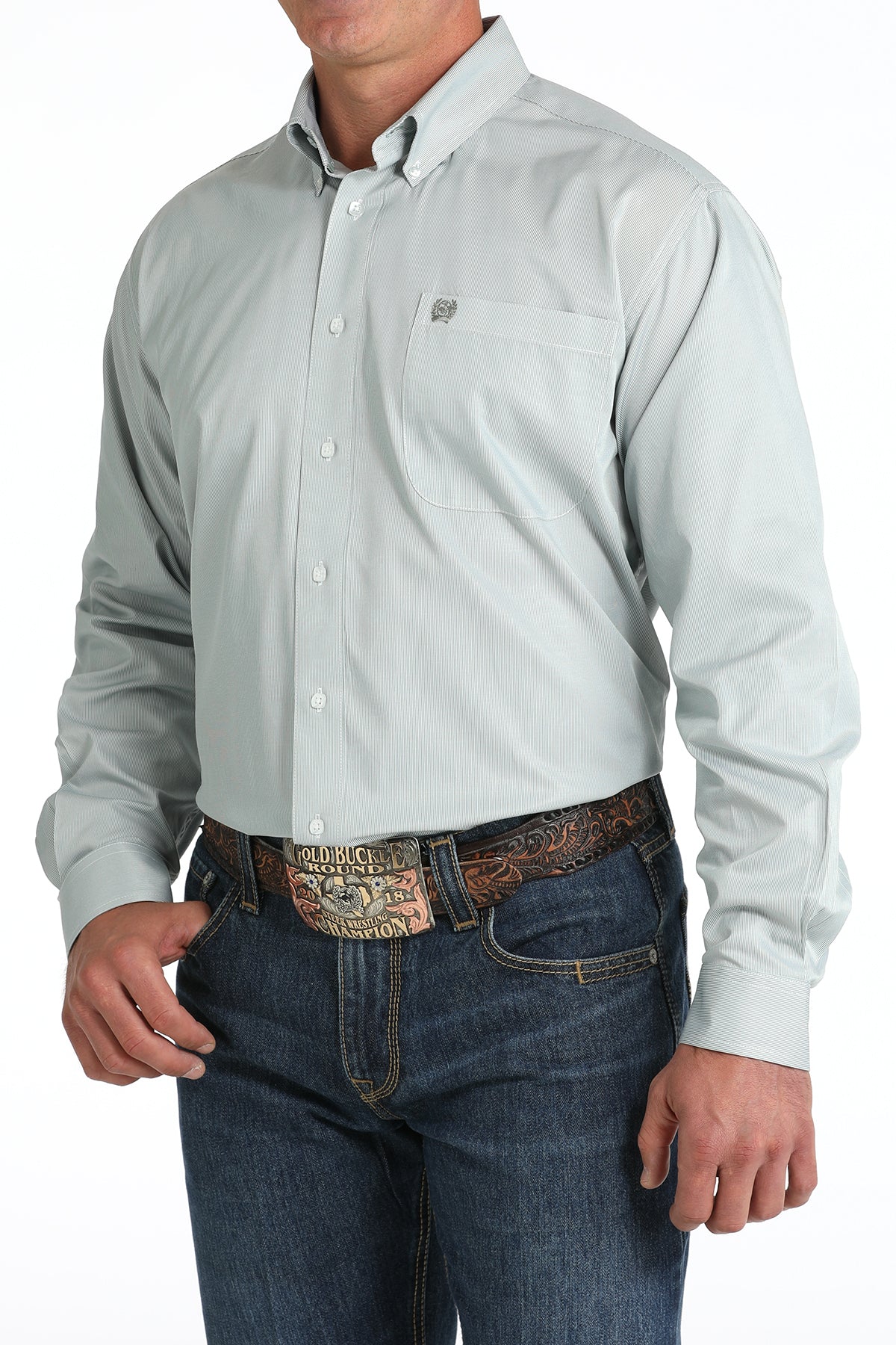 CINCH Men's Tencel Blue Button-Down Western Shirt