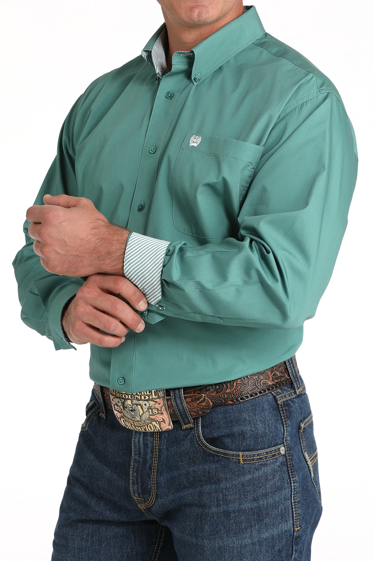 CINCH Men's Solid Green Button-Down Western Shirt