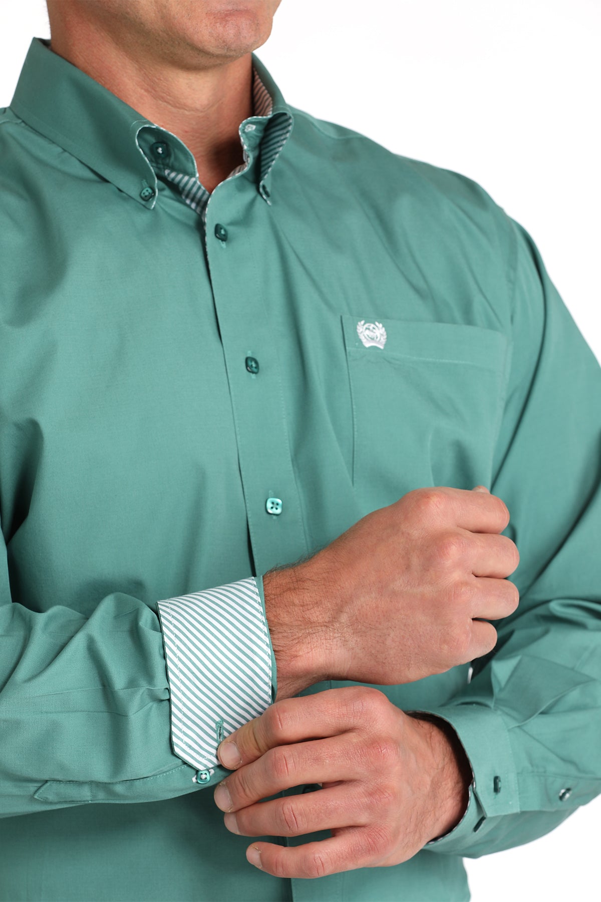 CINCH Men's Solid Green Button-Down Western Shirt