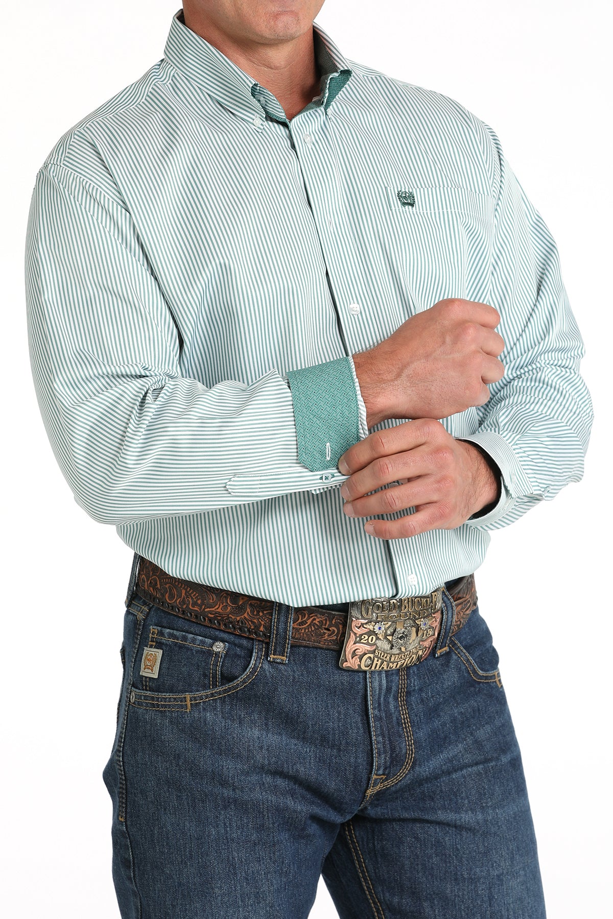 CINCH Men's Stripe Green Button-Down Western Shirt