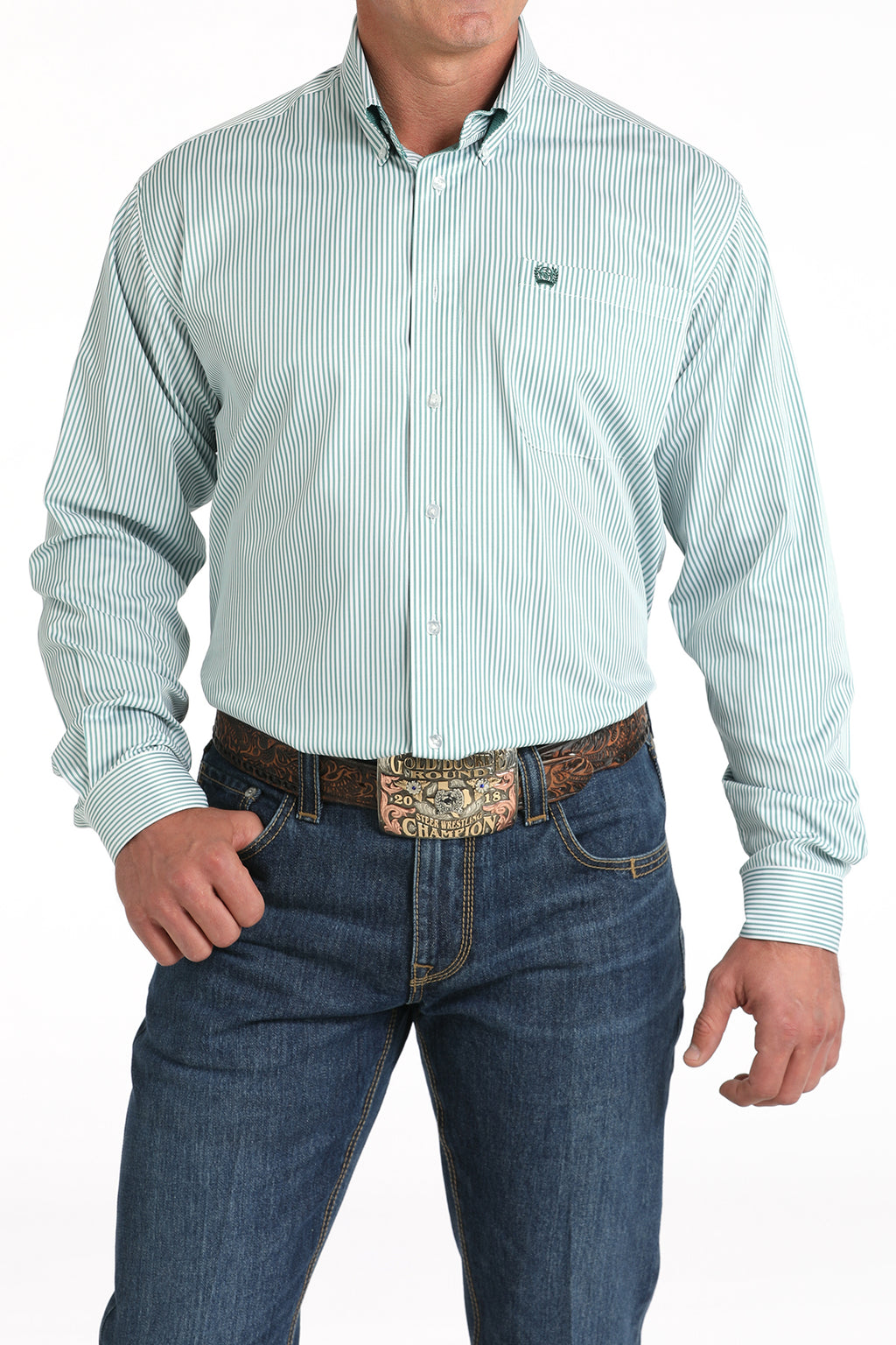 CINCH Men's Stripe Green Button-Down Western Shirt