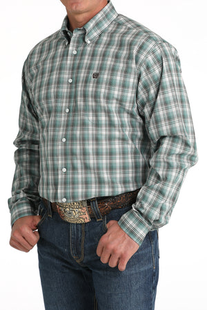 CINCH Men's Green Plaid Button-Down Western Shirt