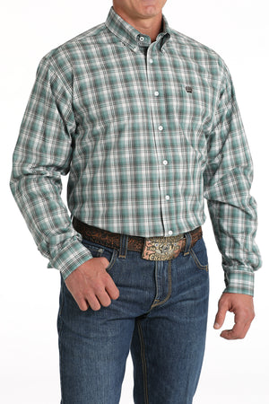 CINCH Men's Green Plaid Button-Down Western Shirt