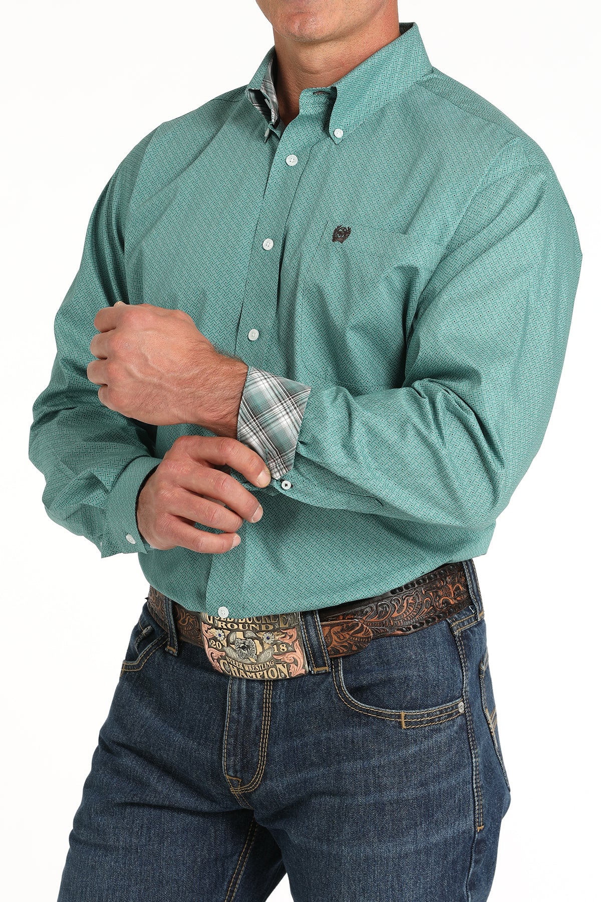 CINCH Men's Green Button-Down Western Shirt