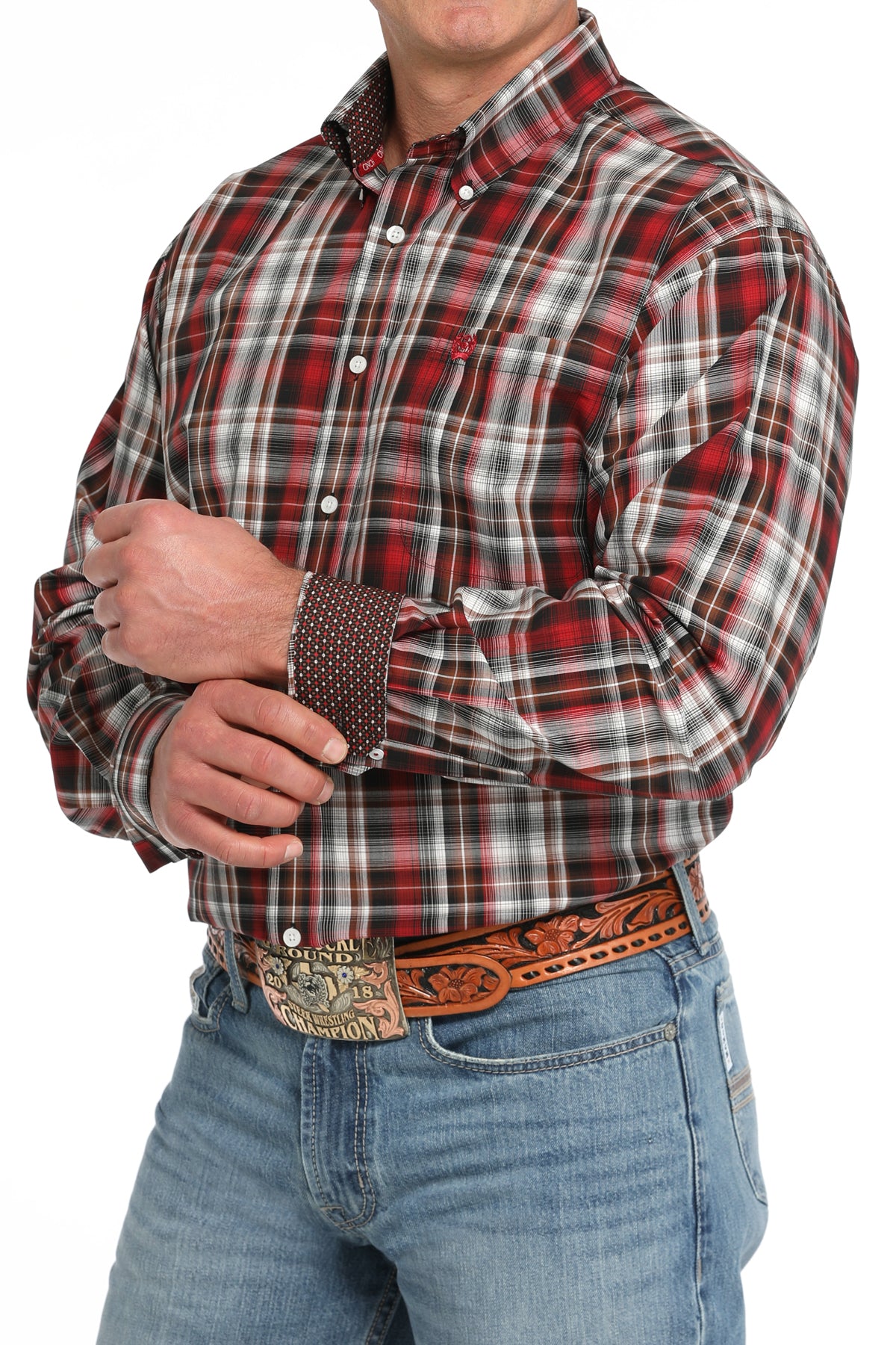 CINCH Men's Red Plaid Button-Down Western Shirt