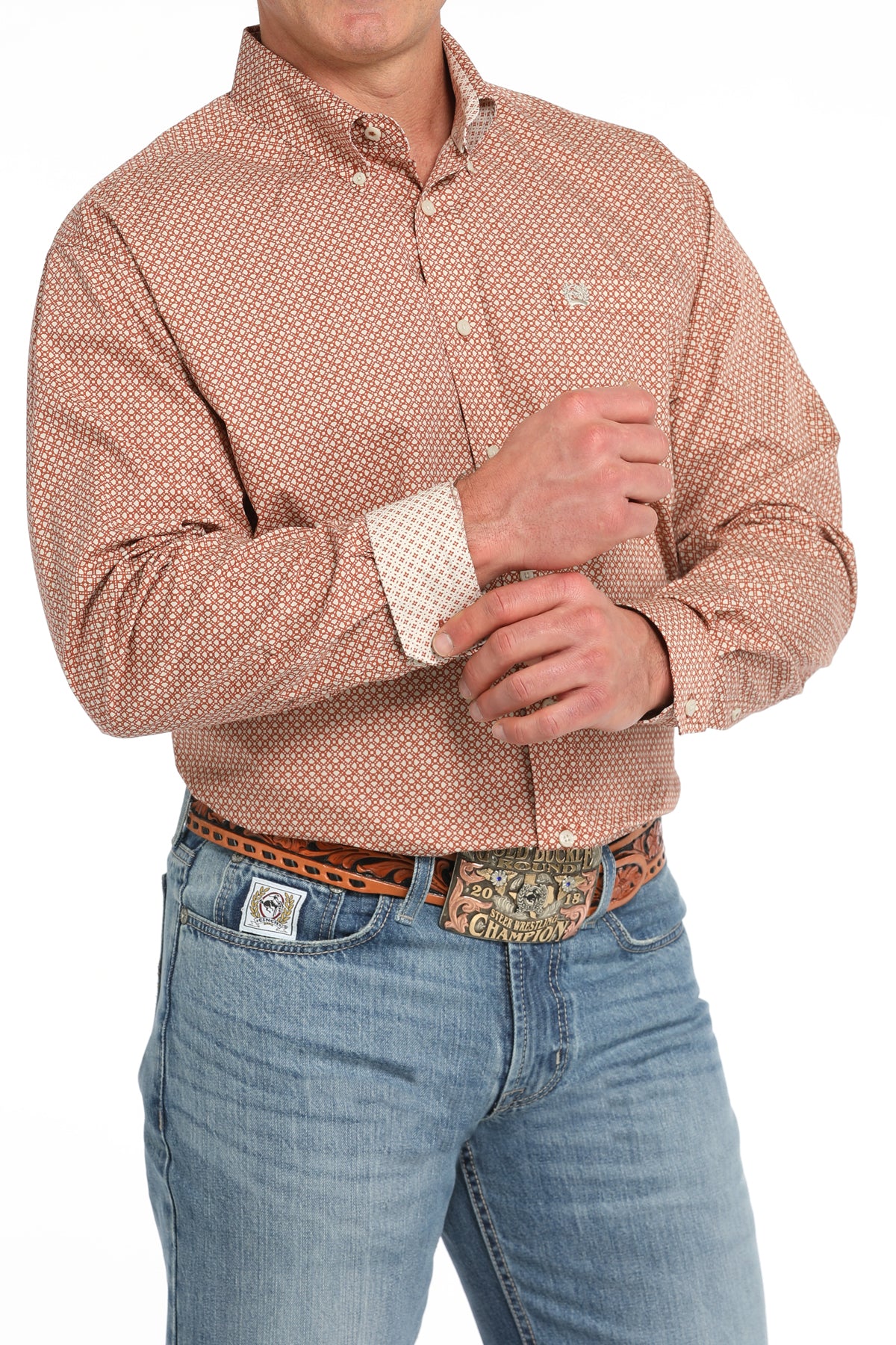 CINCH Men's Orange Button-Down Western Shirt