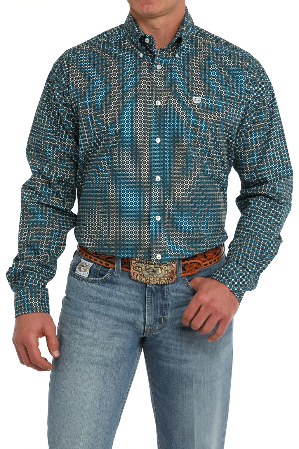 CINCH Men's Teal Button-Down Western Shirt