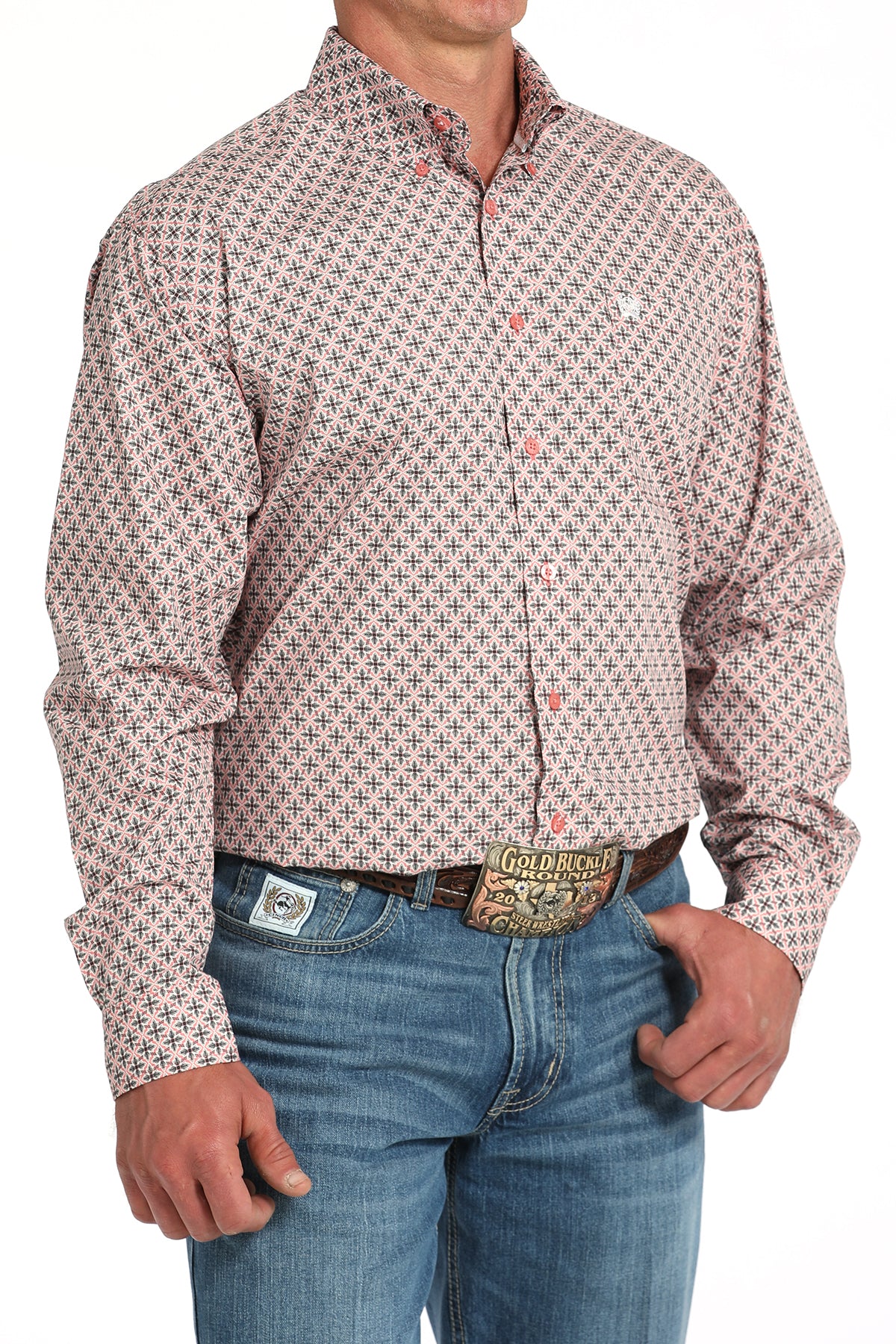 CINCH Men's Pink Button-Down Western Shirt