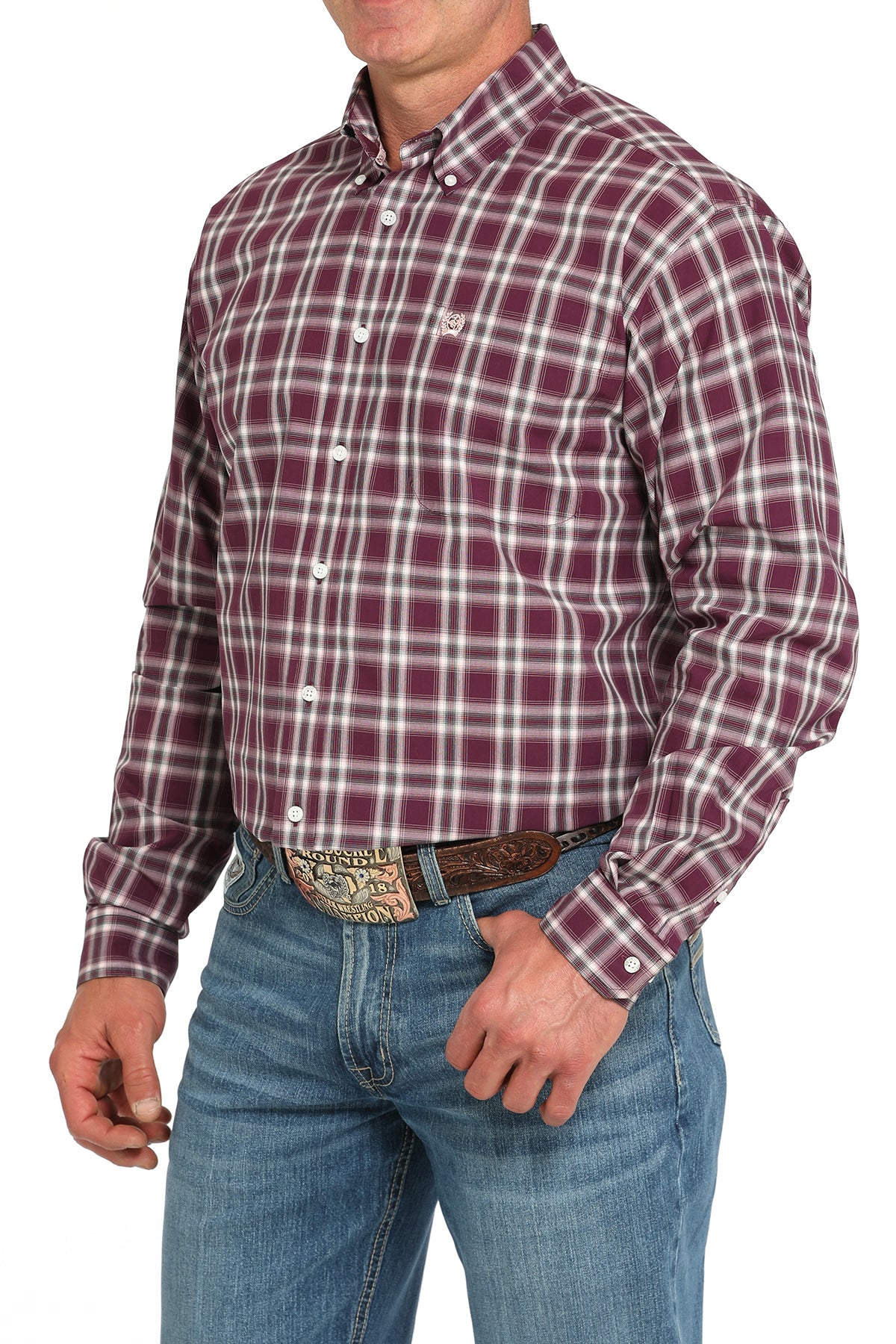 CINCH Men's Purple Plaid Button-Down Western Shirt