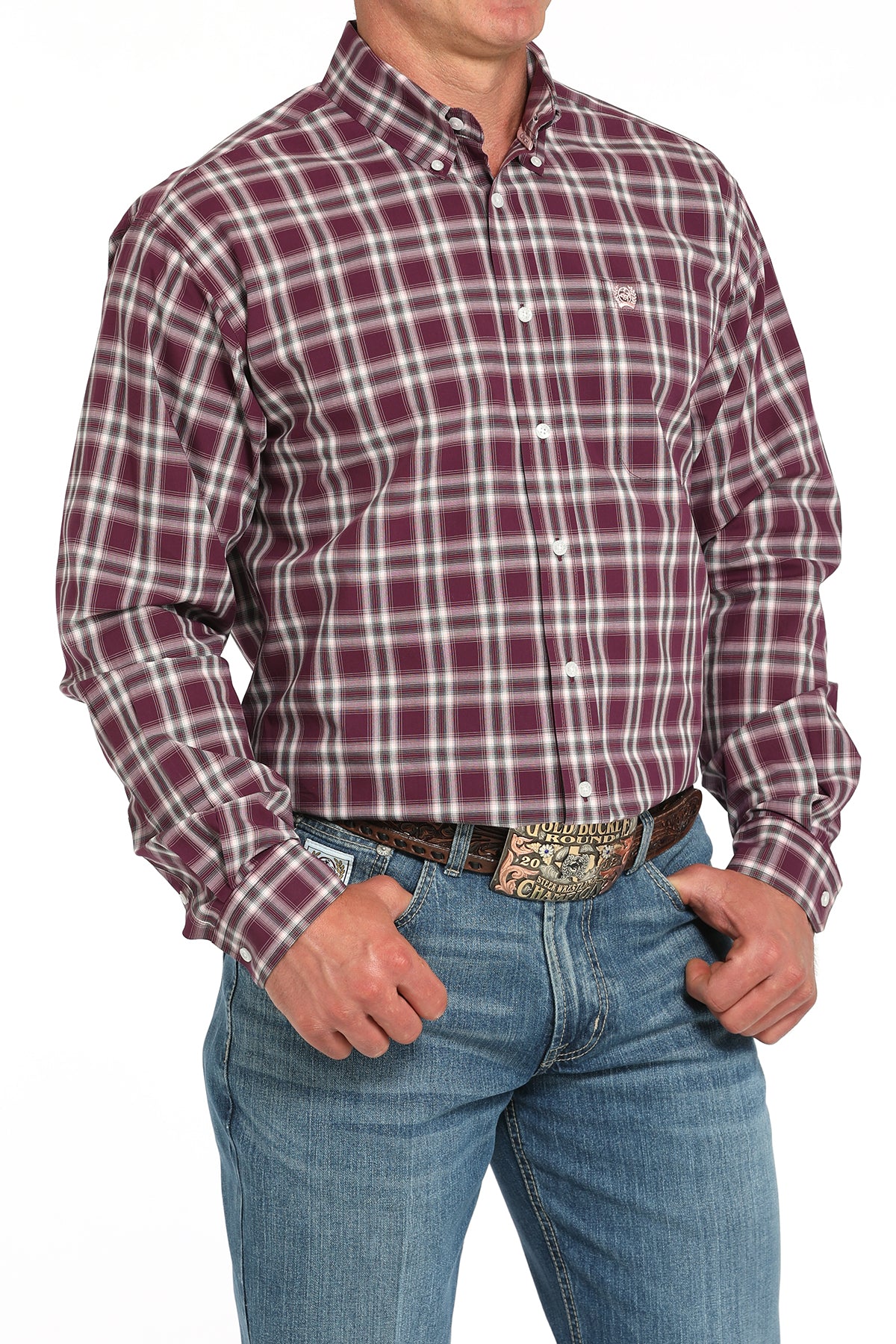 CINCH Men's Purple Plaid Button-Down Western Shirt