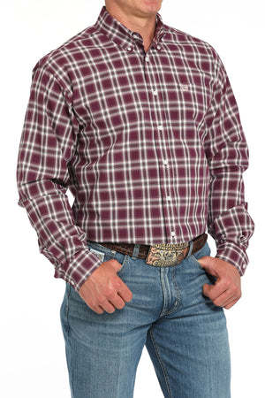 CINCH Men's Purple Plaid Button-Down Western Shirt