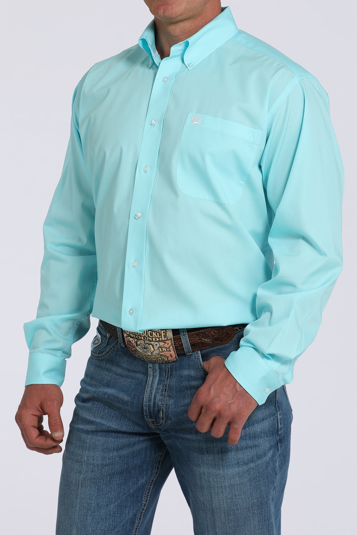 CINCH Men's Solid Turquoise Button-Down Western Shirt
