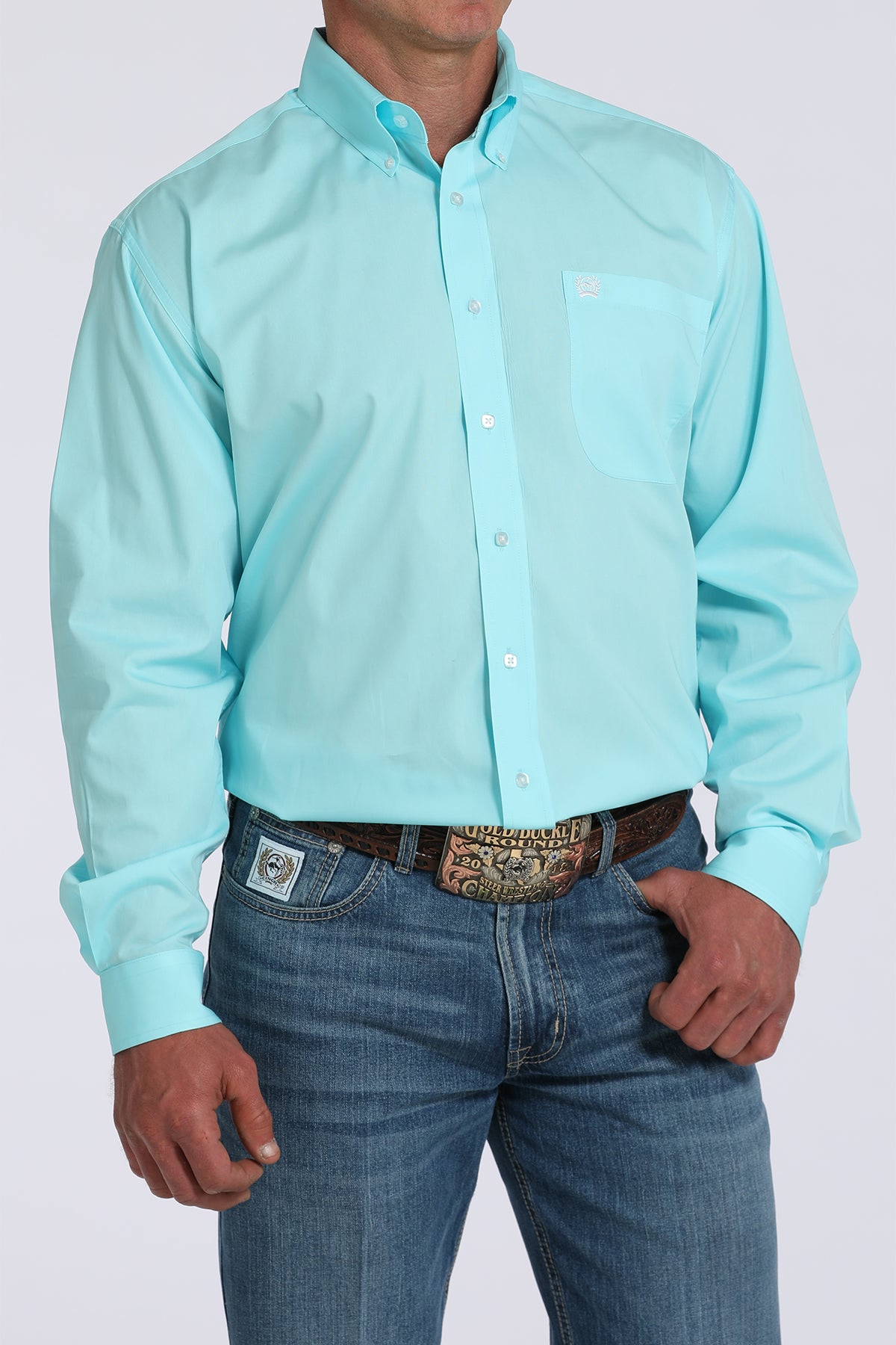 CINCH Men's Solid Turquoise Button-Down Western Shirt