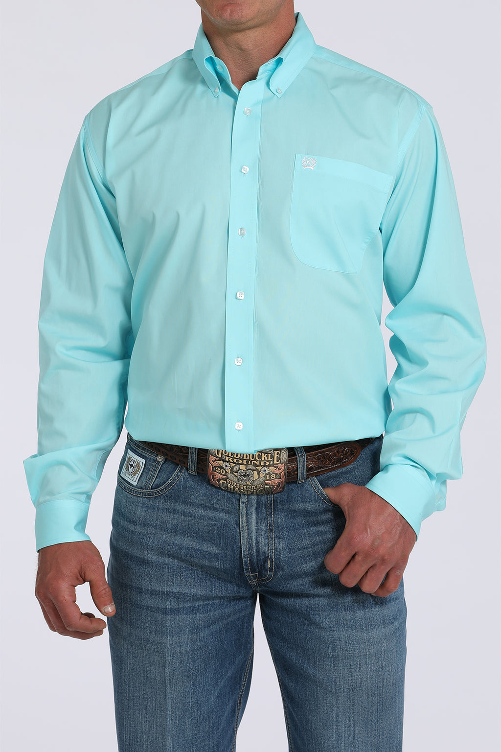 CINCH Men's Solid Turquoise Button-Down Western Shirt