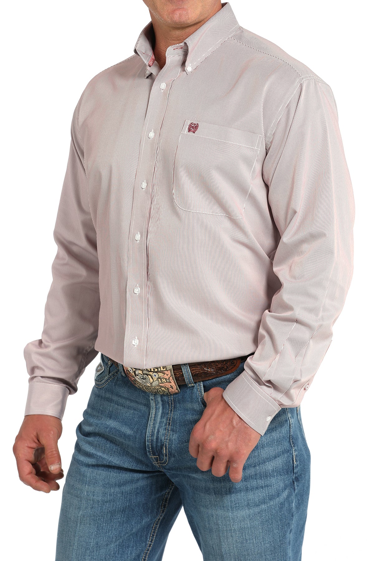 CINCH Men's Pink Stripe Button-Down Western Shirt