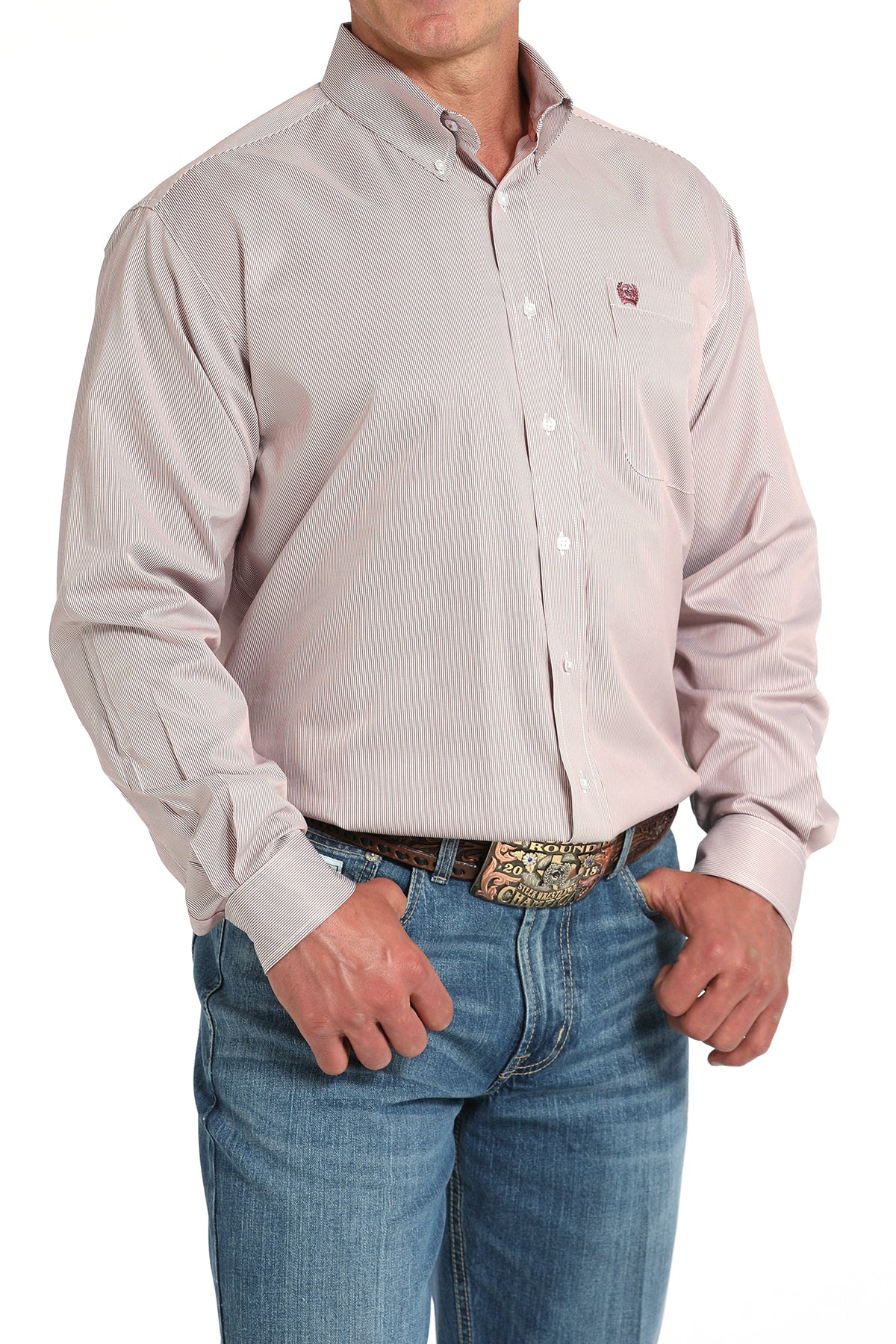 CINCH Men's Pink Stripe Button-Down Western Shirt
