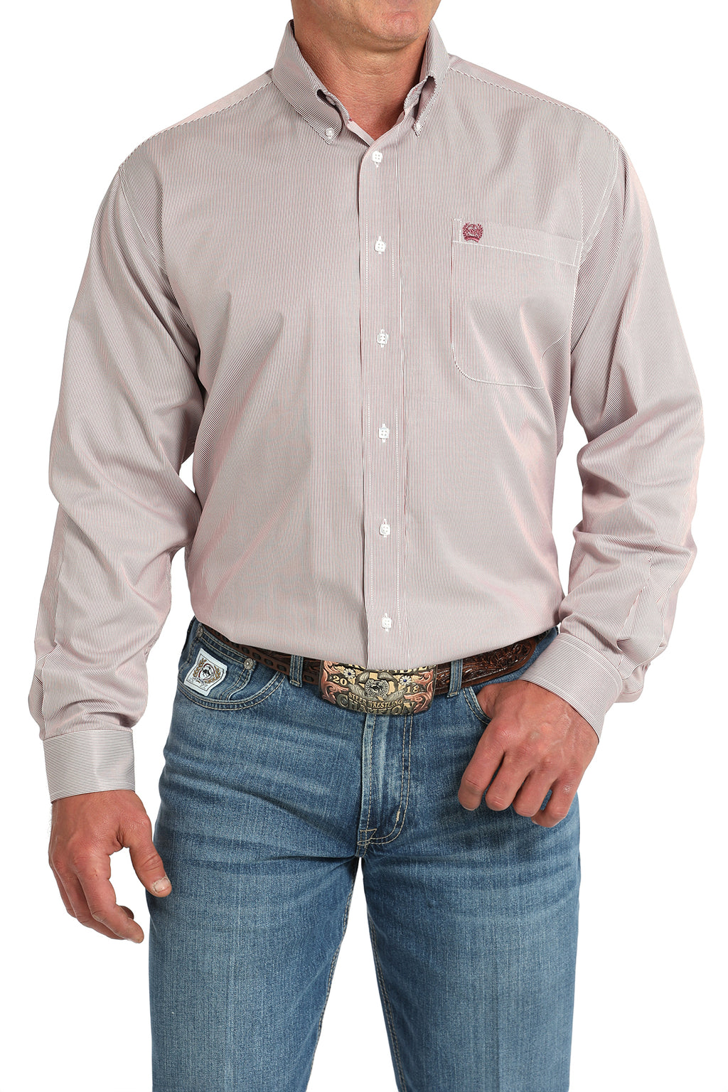 CINCH Men's Pink Stripe Button-Down Western Shirt
