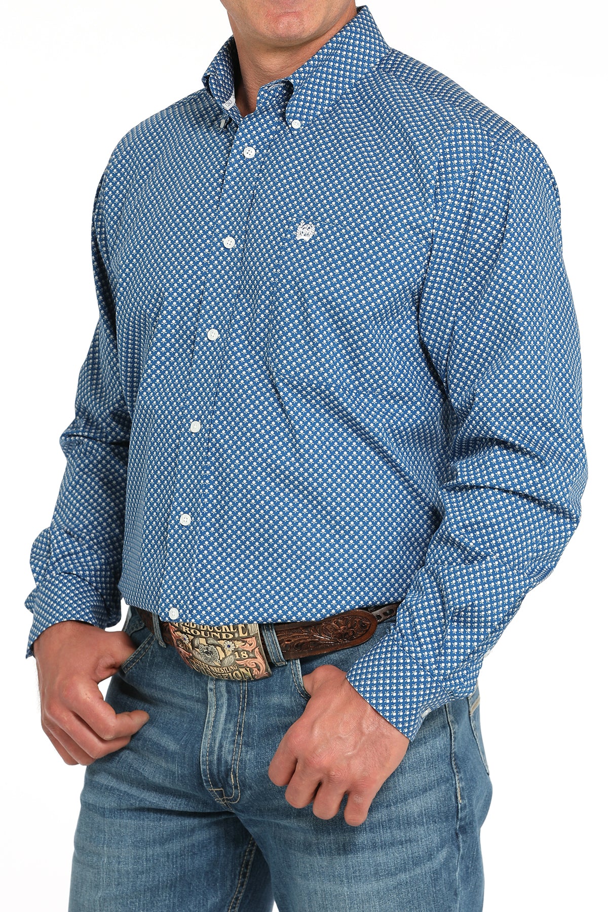 CINCH Men's Royal Blue Printed Button-Down Western Shirt