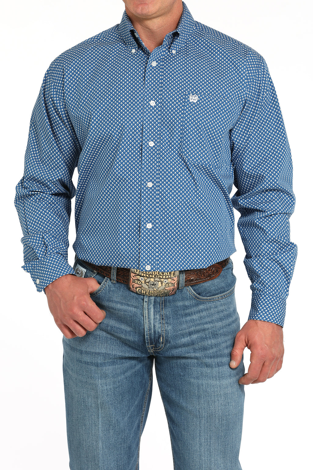 CINCH Men's Royal Blue Printed Button-Down Western Shirt