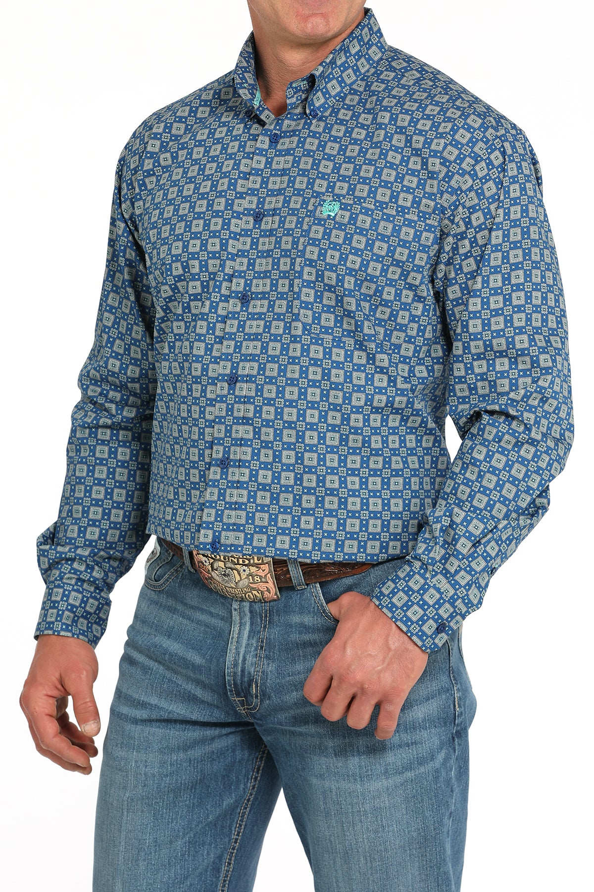 CINCH Men's Royal Blue Printed Button-Down Western Shirt