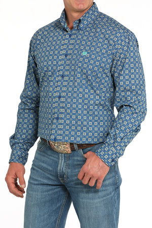 CINCH Men's Royal Blue Printed Button-Down Western Shirt